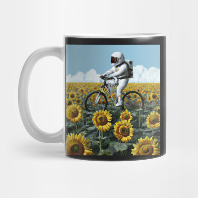 Astronaut Bike Sunflower Field by Shadowbyte91